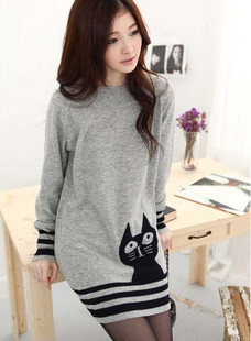 2012 new arrival autumn and winter women 99034 o-neck loose cat sweater