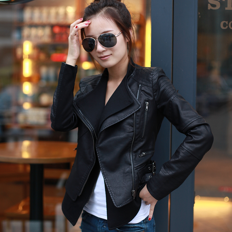 2012 new arrival autumn PU outerwear jacket fashion motorcycle short design slim women's leather clothing 038 free shipping