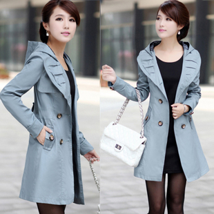 2012 new arrival autumn women's formal lace with a hood double breasted slim trench outerwear