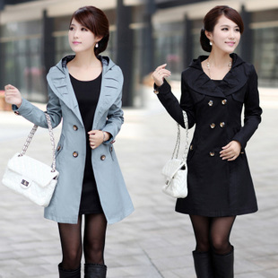 2012 new arrival autumn women's formal with a hood double breasted slim trench outerwear