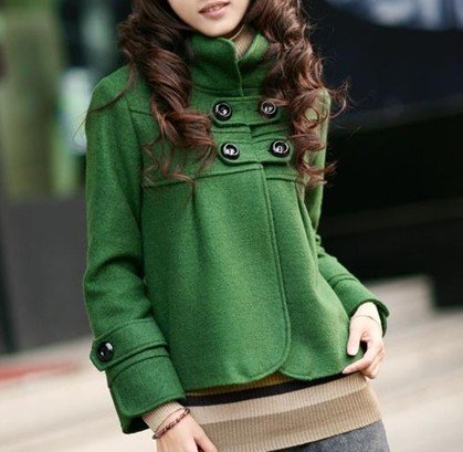 2012 New Arrival Best-selling OL Style Double Breasted Stand Collar Woolen Coat Free Shipping