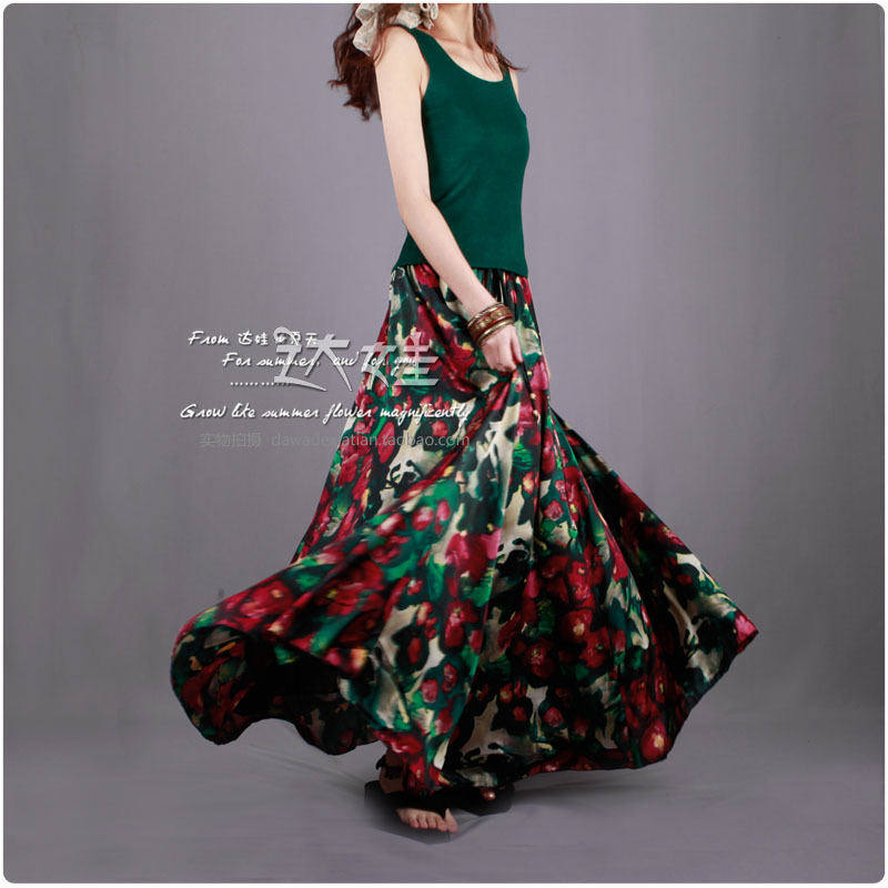 2012 new arrival bohemia expansion bottom half-length full dress satin chiffon skirt Leather