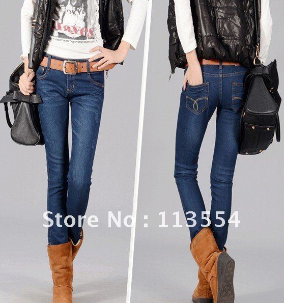 2012 New Arrival Cheap Women Autumn&Winter Fashion Thick Skinny Jeans With Fleece Warm Jeans Free shipping