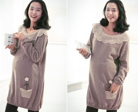 2012 new arrival cotton blending maternity clothing long-sleeve maternity one-piece dress