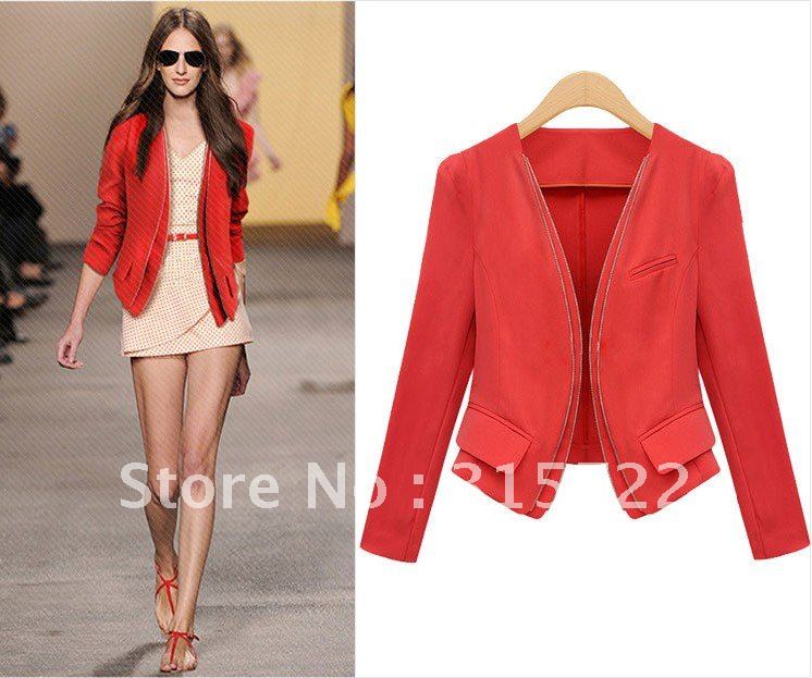 2012 new arrival euro women's  fashion autumn double zipper waist suit jacket, new style outwear coat P-021