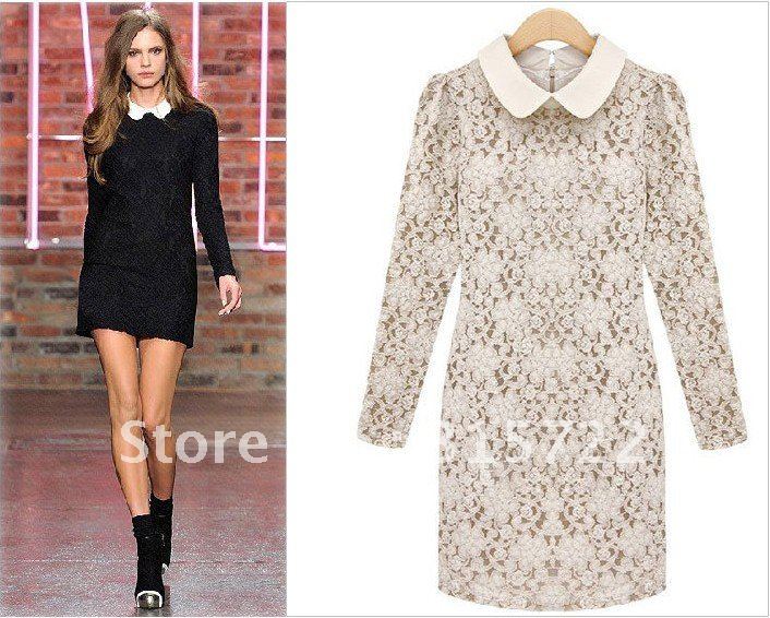 2012 new arrival euro women's  fashion lace slim dress,slim long-sleeved skirt A-021