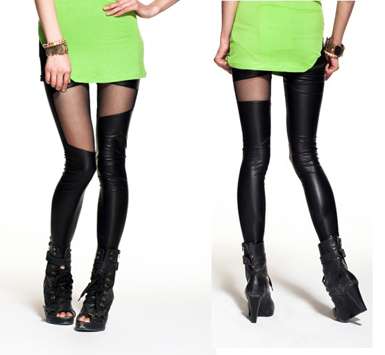 2012 new arrival fashion elegant unisex handsome leather all-match legging leather patchwork trousers