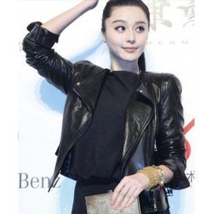 2012 NEW arrival fashion short style high quality PU slim  women leather jacket black Free shipping