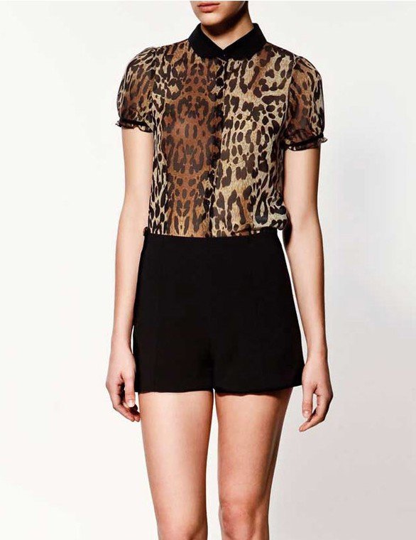 2012  New  Arrival fashion Woman chiffon short sleeves Leopard Blouse free shipping