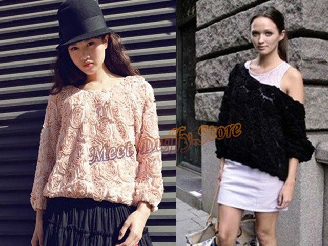 2012 New Arrival Fashion Women Lady 3D Rose Flower Pullover Chiffon blouse lady Shirt Tops Loose T-shirts Blouse women sweater