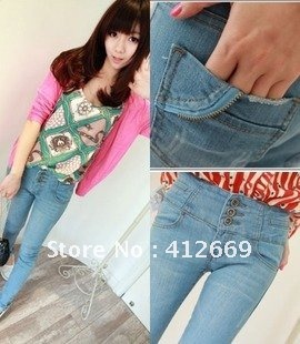 2012 New  arrival Free shipping  High quality  Light blue  skinny women  jeans pants/ denim trousers