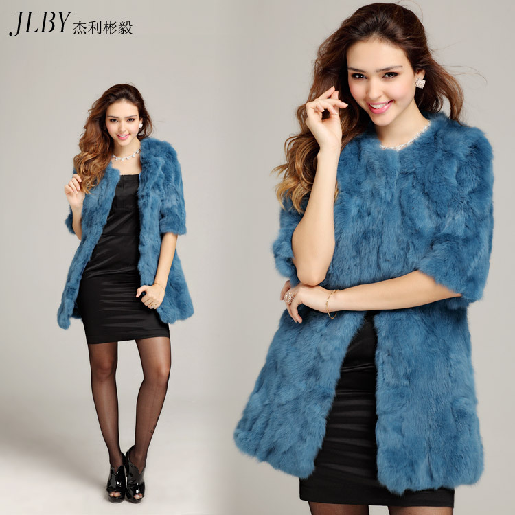 2012 new arrival fur coat rabbit fur coat women's medium-long half sleeve overcoat