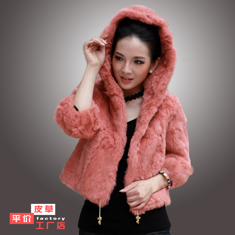 2012 new arrival fur short design female fur rabbit fur hooded outerwear