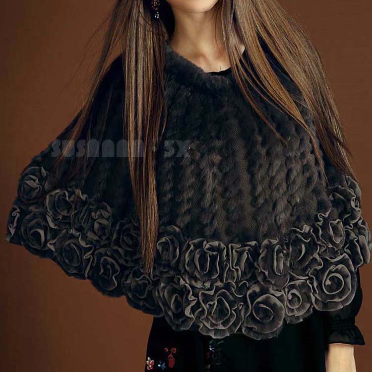 2012 new arrival,Genuine Rabbit fur Shawl Knitted on wool/Poncho *CPA FREE SHIPPING*SU-1203