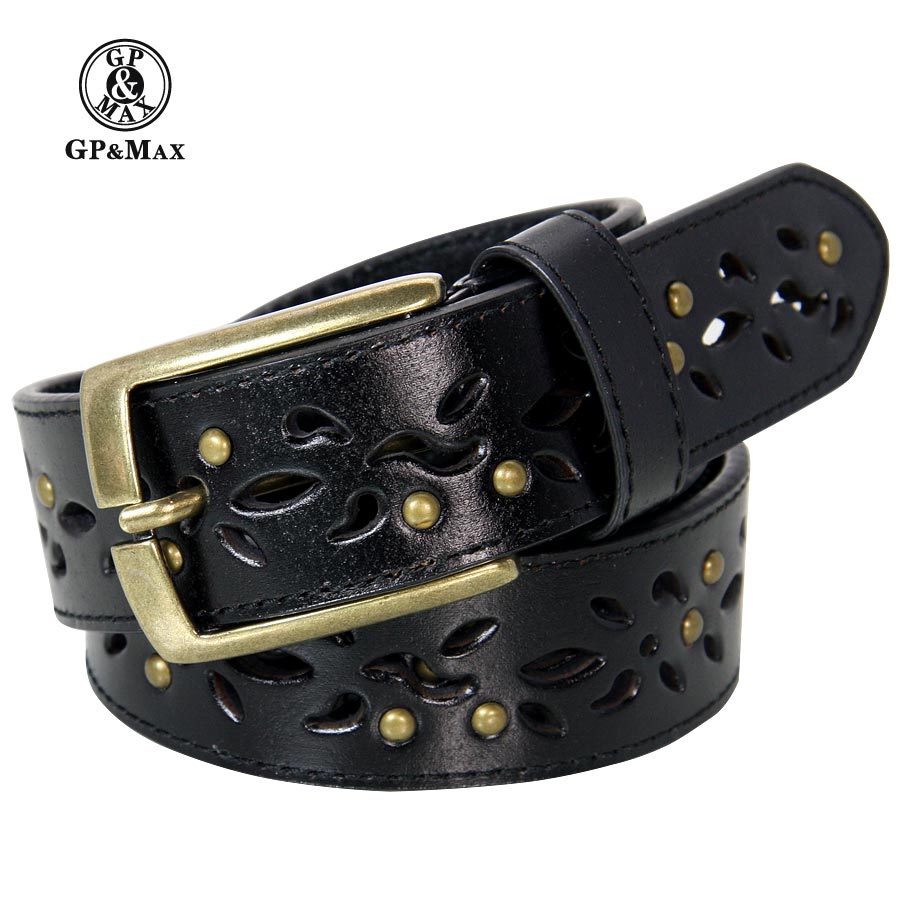 2012 new arrival gpmax women's cowhide strap retro finishing brass-toned pin buckle genuine leather belt