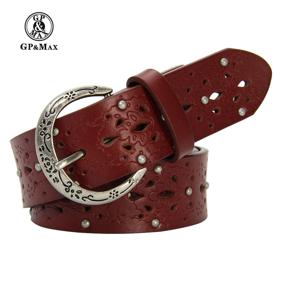 2012 new arrival gpmax women's cowhide strap vintage carved pin buckle genuine leather belt female