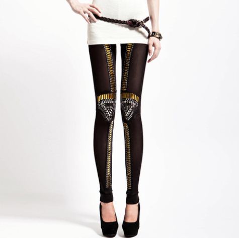 2012 New Arrival Hot EAST KNITTING Woman Punk Fishnet Bling Bead-embellished Bullet Geometric Paneled Leggings Tights Free Size