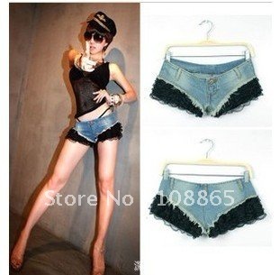 2012 New Arrival!hot short pant,sexy short trousers,nightclub clothes,Bumster Pant,denim fabric+lace material,full size