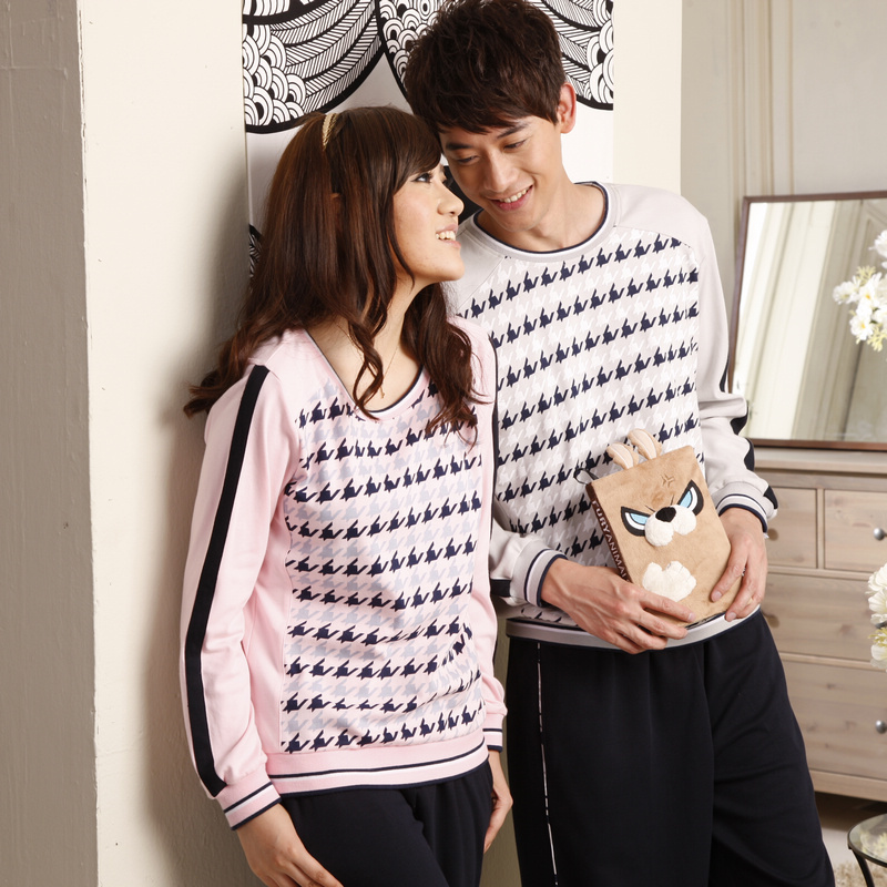 2012 new arrival knitted cotton long-sleeve casual lounge lovers set 82143