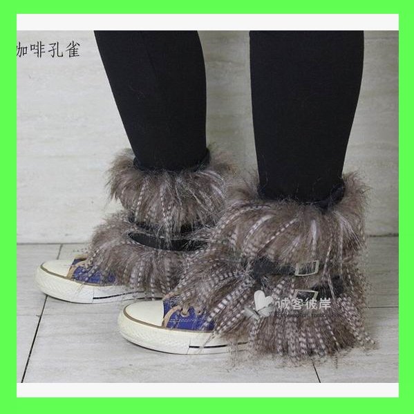 2012 New Arrival L=20cm Faux Fur Leg Warmers Socks With Double Blet For Ladies/Women Boot Retail/Factory