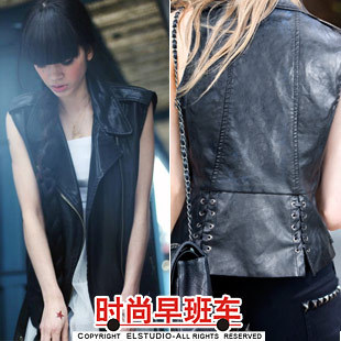 2012 new arrival leather clothing female short design slim PU outerwear motorcycle leather clothing female sleeveless casual