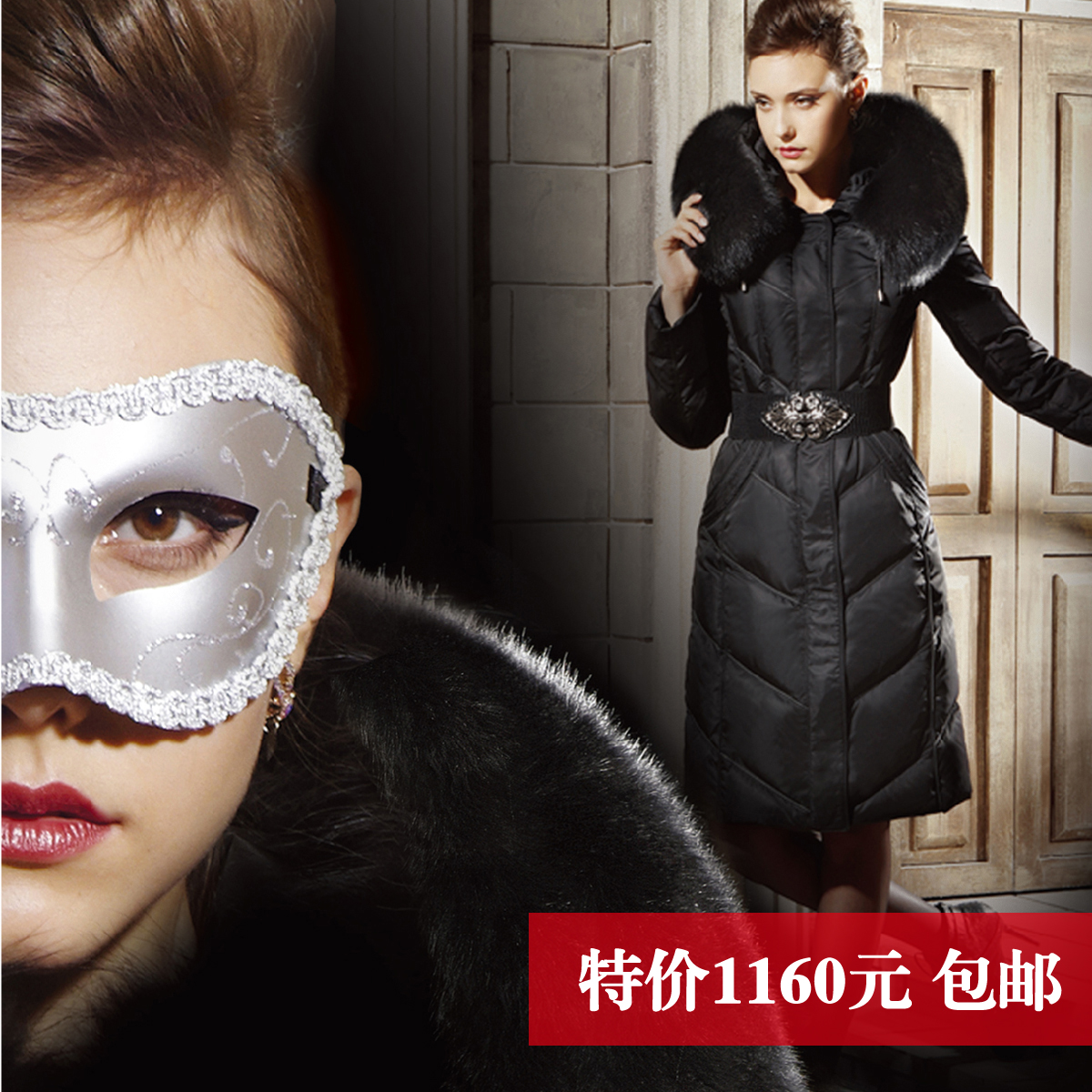 2012 new arrival medium-long large fur collar black slim with a hood thickening down coat female