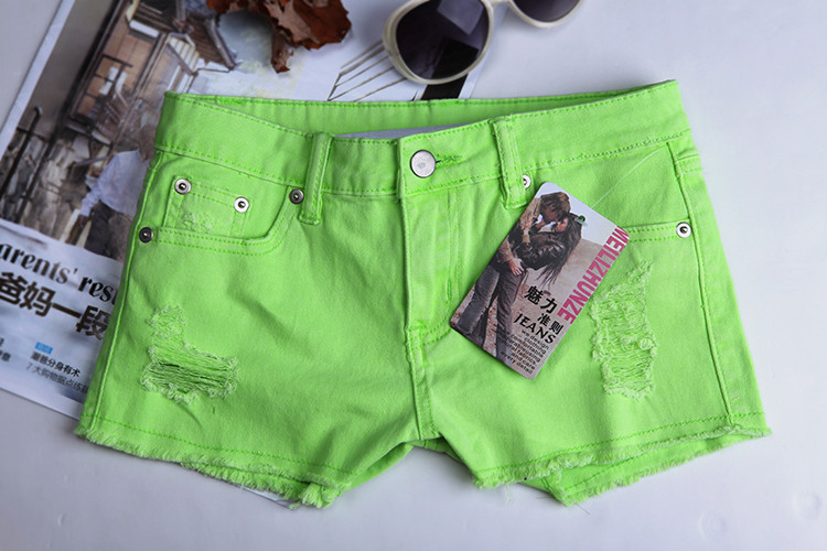 2012 new arrival neon color ice cream bright color water wash distrressed denim material single-shorts shorts