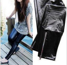 2012 New Arrival Sexy Lady's Tight Legging Elastic Zipper Faux Leather Lady's Pants 5pcs/lot FREE SHIPPING