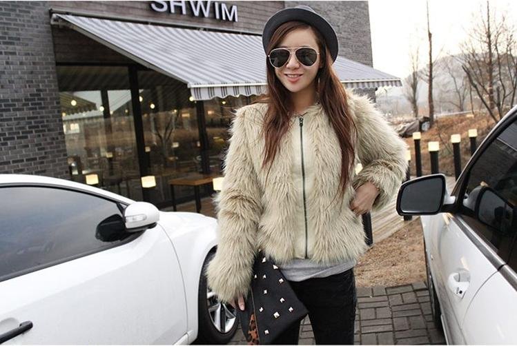 2012 New Arrival South Korean Style Warm Full Sleeve Apricot Cotton Blended Fur Coats for Women