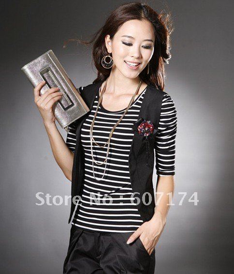 2012 New Arrival stylish women Brand Chiffon decration with Brooch Waistcoat&Vest Jacket,casual outwear,S:M-XXXL,Black,#1145