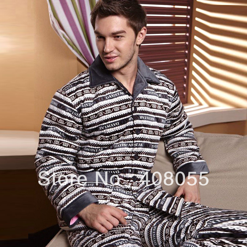 2012 new arrival Super soft thickening coral fleece cotton-padded male sleep set thermal lounge Free shipping