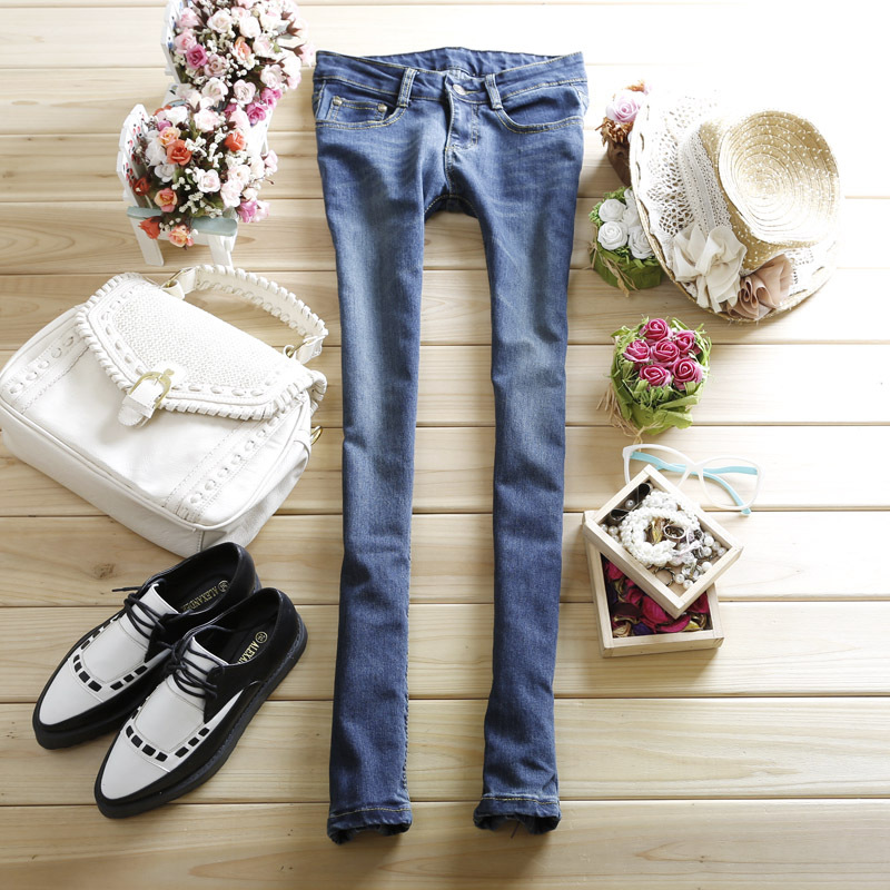 2012 new arrival the trend of fashion water wash wearing white low-waist jeans female trousers strap skinny pants