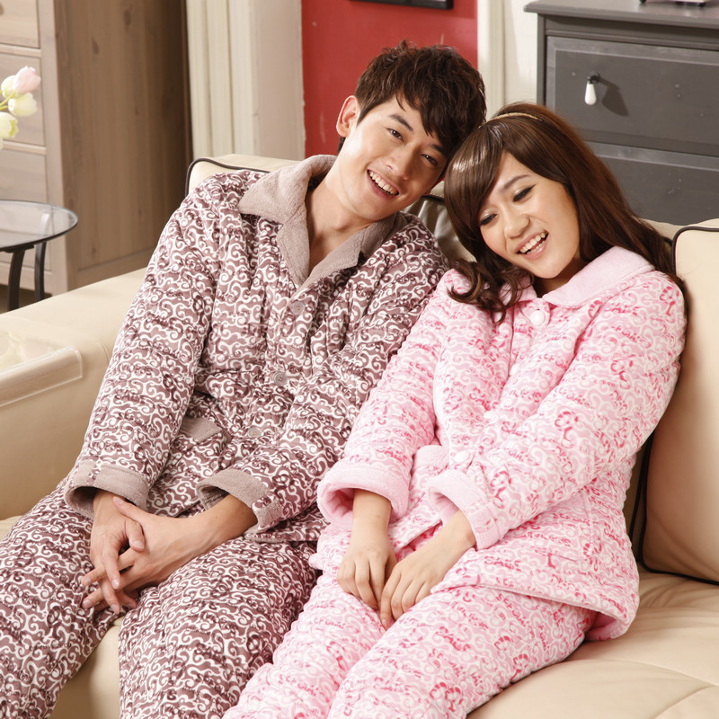 2012 new arrival thickening coral fleece cotton-padded sleepwear lovers set cotton-padded jacket 85732