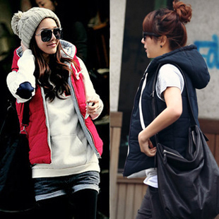 2012 new arrival top autumn and winter women cotton-padded thickening with a hood cardigan vest small vest outerwear