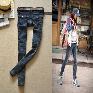 2012 new arrival vintage flip pocket blue elastic jeans pants pencil pants skinny pants boots pants