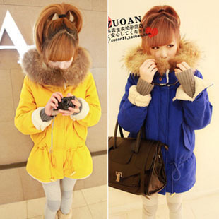 2012 new arrival winter plus size clothing thermal ultralarge raccoon fur pumpkin lacing thickening cotton-padded jacket