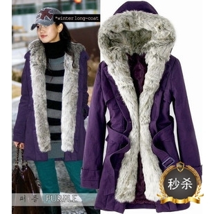 2012 new arrival winter women personalized fashion fur collar down Jacket /hooded wool down coat for  women purple free shipping