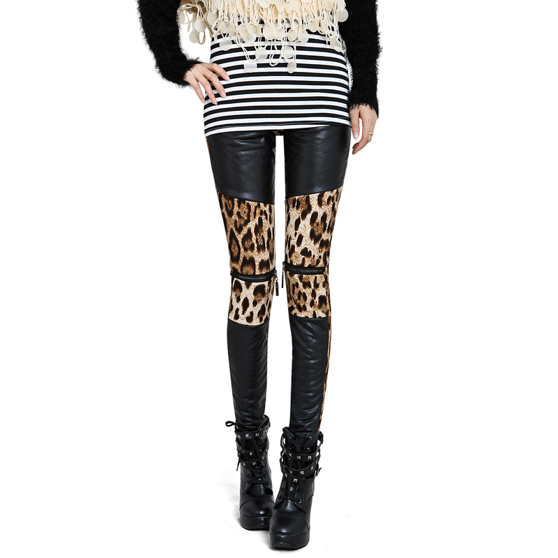 2012 new arrival winter women's basic ll leopard print zipper faux leather patchwork plus velvet vq460a