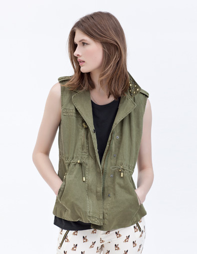 2012 new arrival Women fashion casual turn-down collar sleeveless zipper rivets drawstring military vest