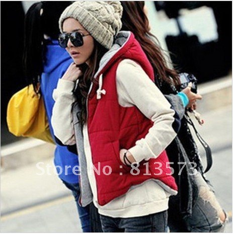 2012 New arrival women fashion Women's autumn/winter  zipper vest, Hooded vest, Women waistcoat, Cotton-padded vest