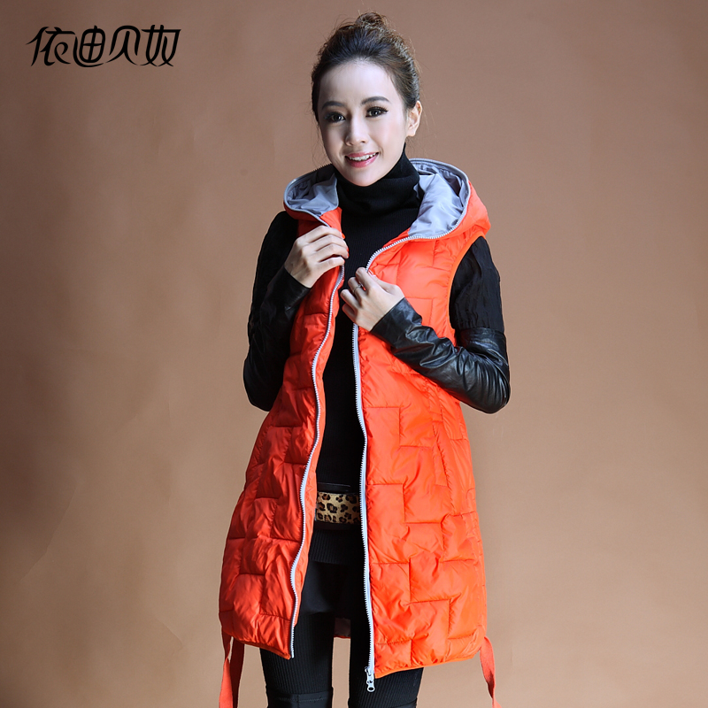 2012 new arrival women's fashion long design with a hood vest outerwear female