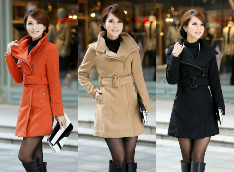 2012 new arrival Women's fashion trench overcoat slim waist wool coat outerwear casual jacket/free shipping/wholesale