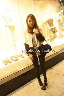 2012 new arrival women's faux berber fleece wool color block decoration overcoat outerwear 1826