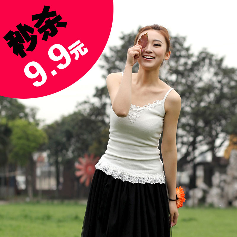 2012 new arrival women's lace all-match sexy V-neck rib knitting cotton basic spaghetti strap vest