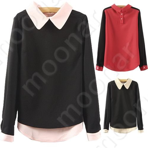 2012 New Arrival Women's  Long Sleeve Cleaner Design Shirts Tops Blouses Two Wear ways E0841