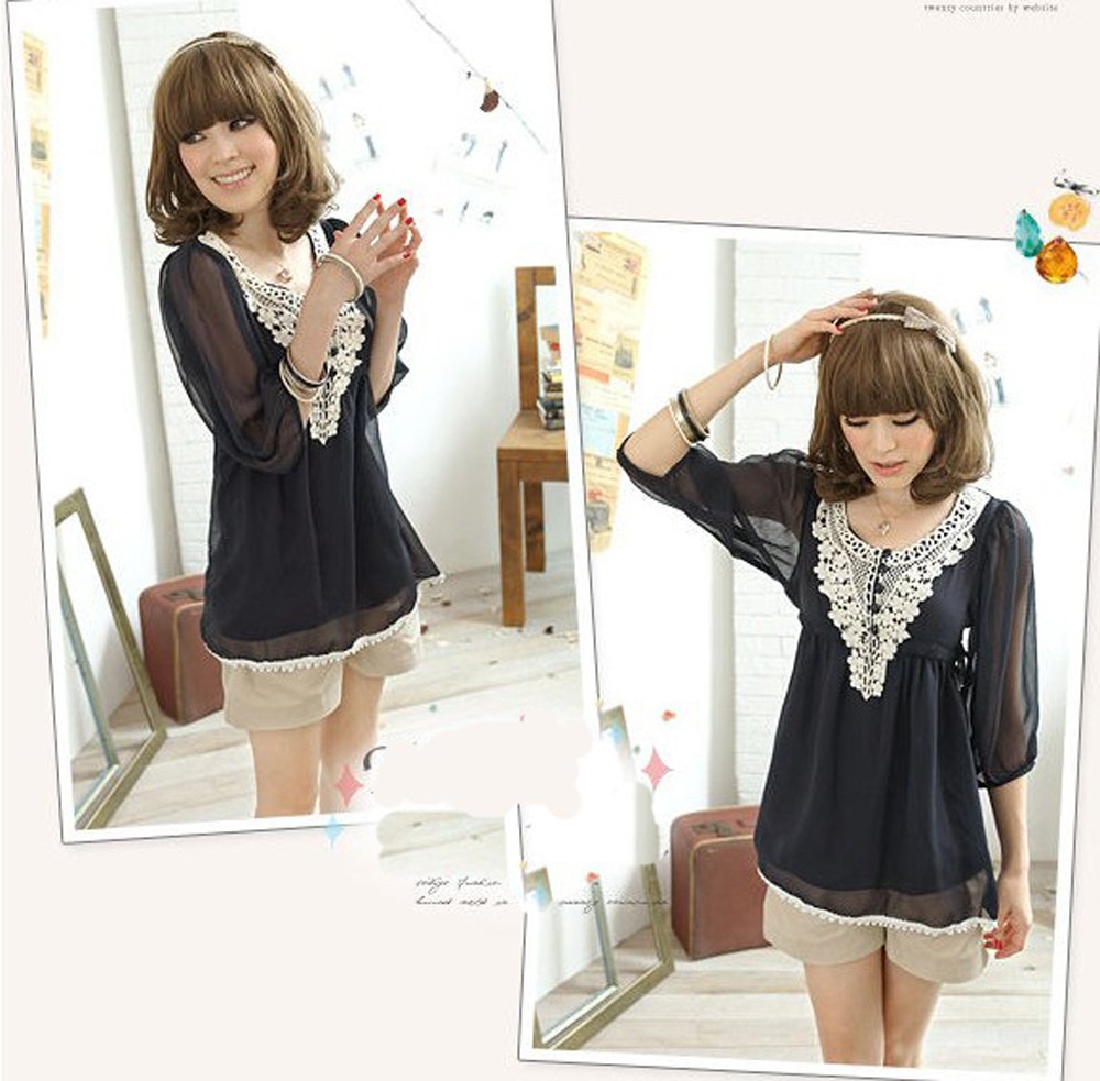 2012 new arrival women's summer fashion lace chiffon shirt short-sleeve casual T-shirt top, summer chiffon Blouses AK92