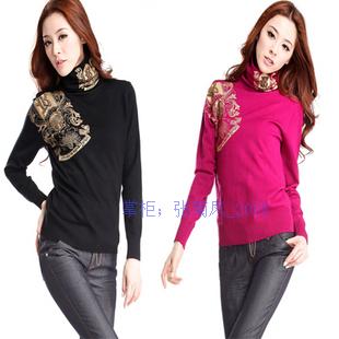 2012 new arrival women's sweater turtleneck long-sleeve basic sweater elegant all-match sweater beaded