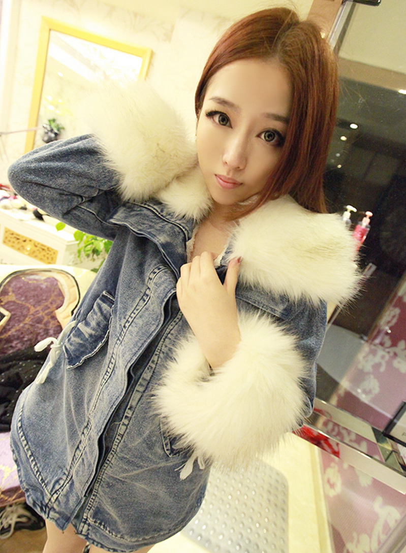 2012 new arrival women's the disassemblability faux fur add velvet thick denim outerwear