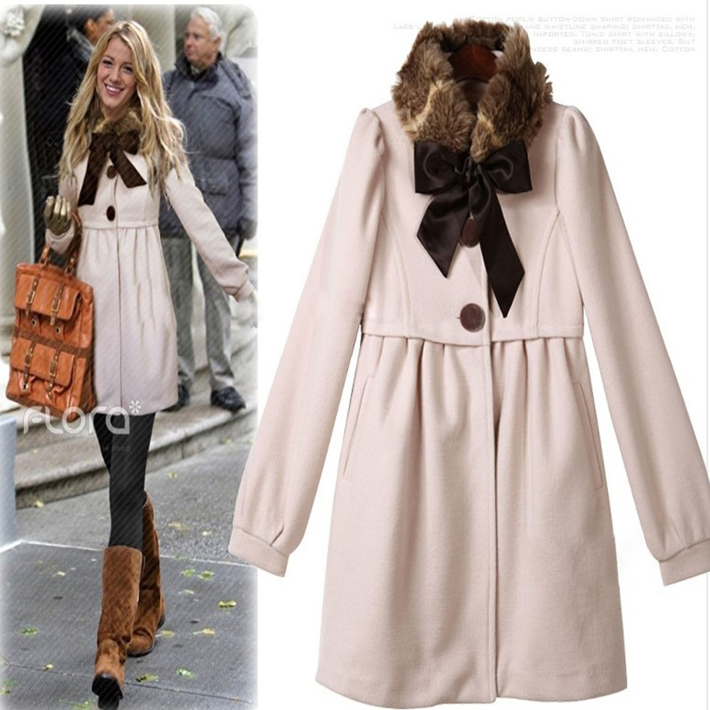 2012 new arrival[YZ087]fashion women's winter woolen trench, fur collar outerwear overcoats jackets free shipping