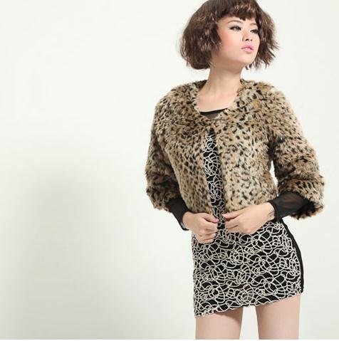 2012 new Autumn and Winter Women's basic style hot sell  Leopard grain Faux Fur short coat,half sleeve coats free shipping,c03